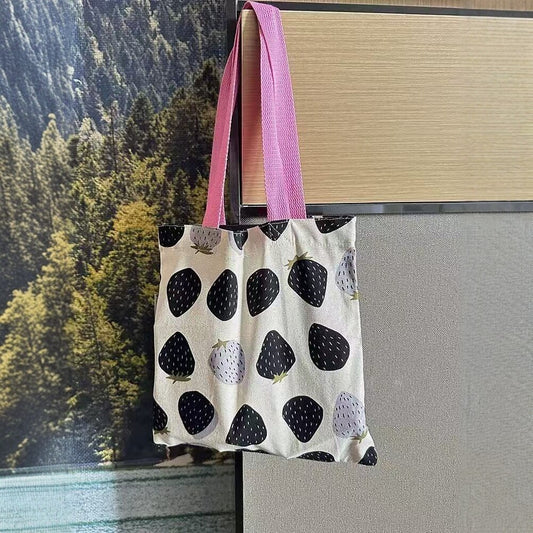 New Strawberry Printed Canvas Tote Bag Female Large Capacity Student Versatile Ins Style Commuter Shoulder Handbag