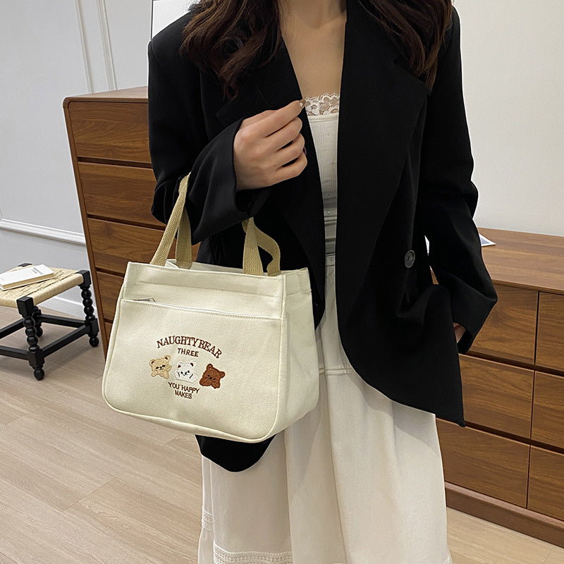 Lunch Bag Female Fashion Japanese Style Cute Canvas Bag Baby Mom Personality Lightweight Tote