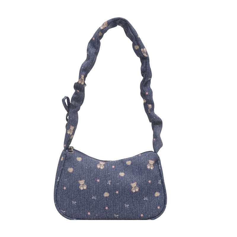 2025 New Denim Crossbody Bag for Women, Trendy Street Style with Bow Strap and Zipper Closure, Perfect for Daily Outfits