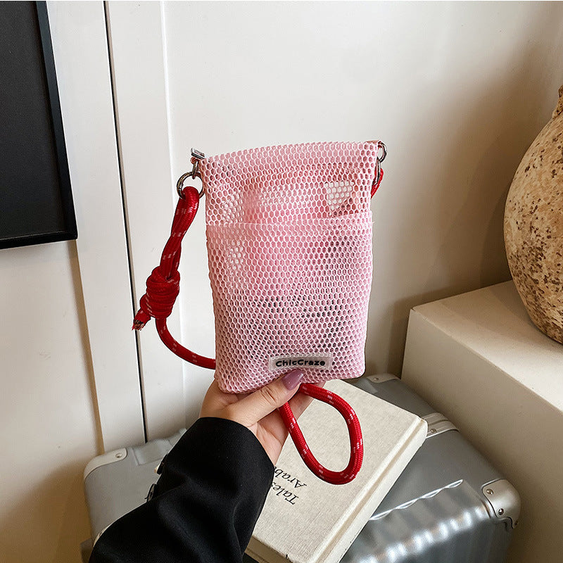 Sweet Fresh Cell Phone Bag Women's Summer New Hollow Shoulder Bag Crossbody Mesh Portable Storage Bag
