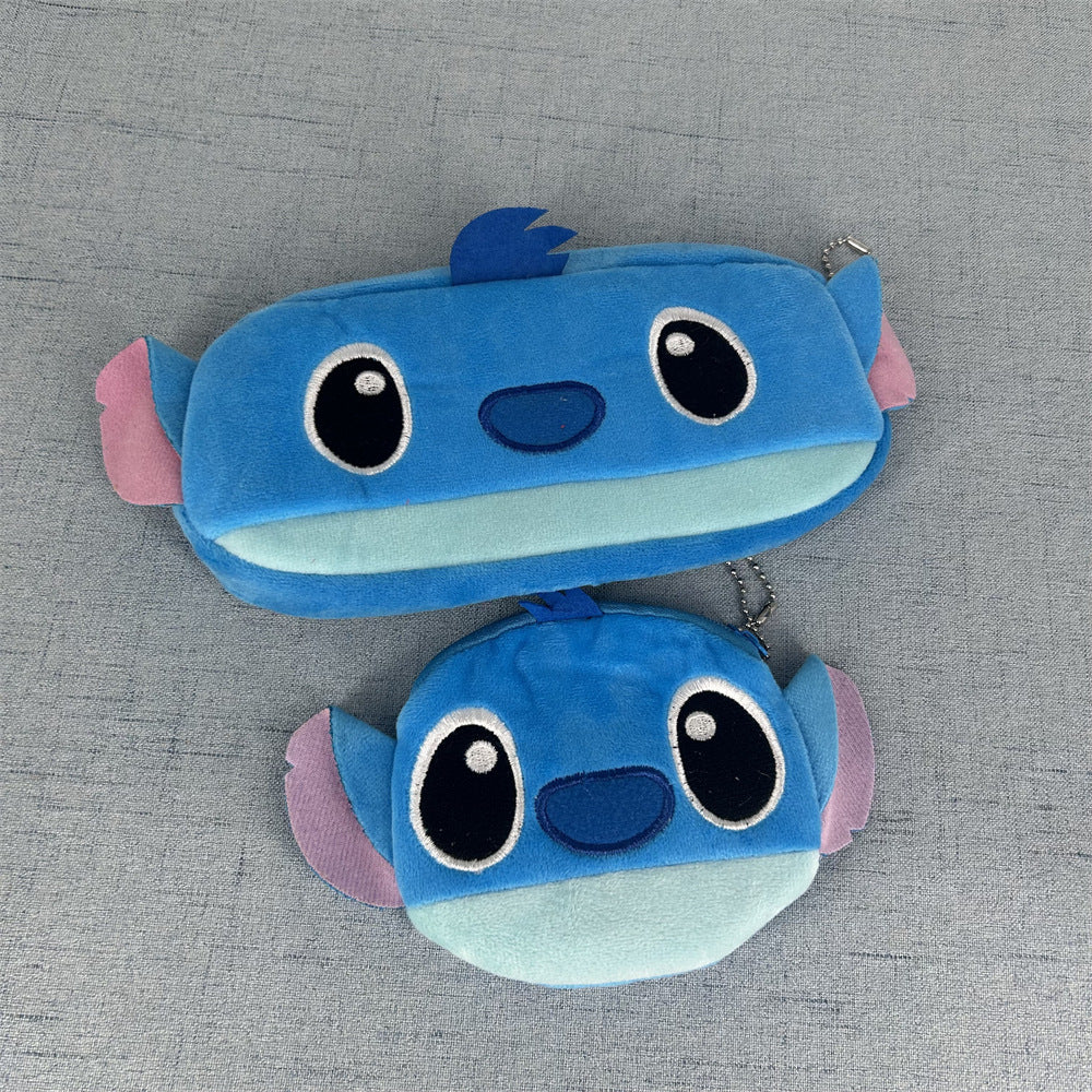 Cute Cartoon Stitch Plush Pencil Case with Matching Coin Purse for Kids and Students