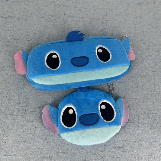 Cute Cartoon Stitch Plush Pencil Case with Matching Coin Purse for Kids and Students