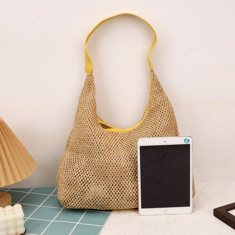 Retro Large Capacity Straw Bag New Fashion Woven Commuter Shoulder Bag Beach Casual Ladies