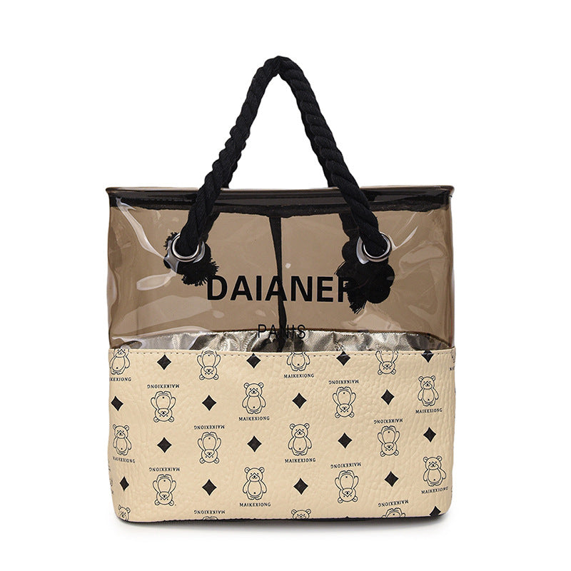 Storage Bag New Waterproof Korean Style Translucent Wash Bag Bear Printed Large Capacity Portable Cosmetic Bag