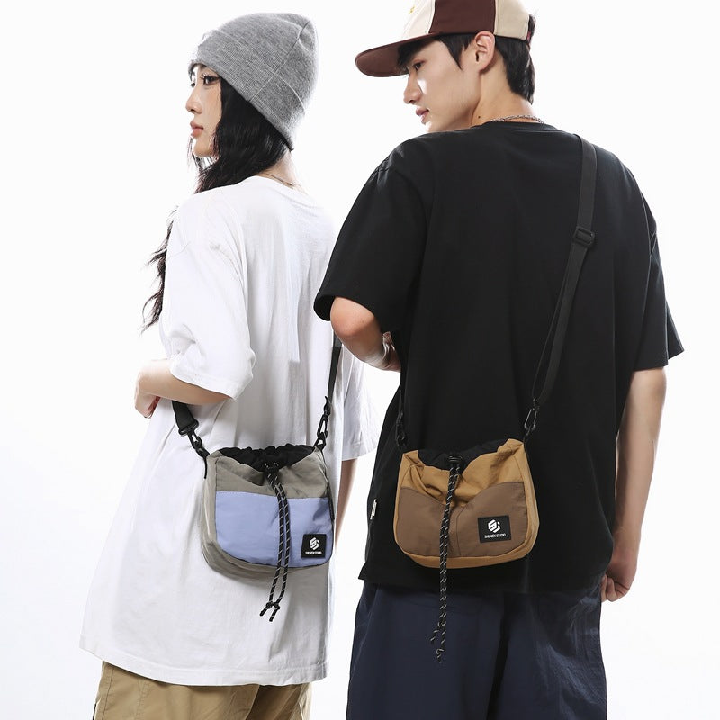 Crossbody Bag Contrast Color Drawstring Drawstring Bag Men's Bucket Bag Lightweight Camping Shoulder Bag