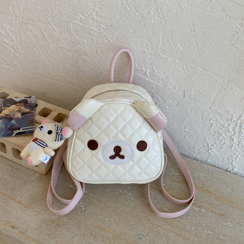 Cute Cartoon Bear Backpack with Quilted Design and Detachable Plush Charm for Daily Use