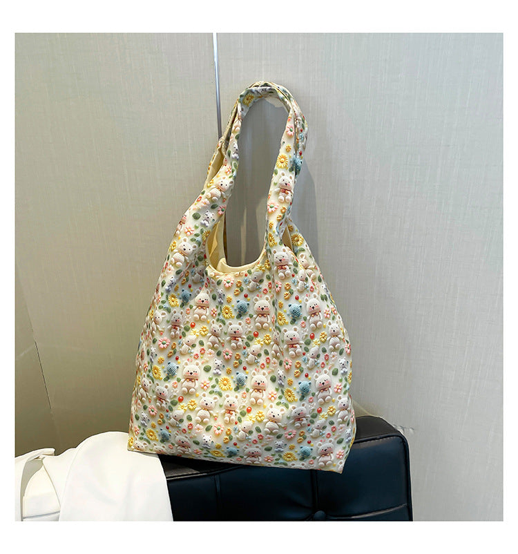 New Korean Style Fresh Floral Cotton Bag Student Trendy Canvas Western Style Women's Crossbody Shoulder Bag