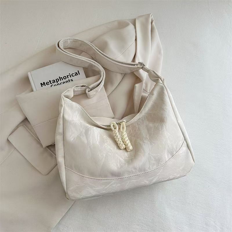 2026 Spring New Fashion Women's Large Capacity Soft PU Tote Bag with Beaded Drawstring, Casual Travel Shoulder Bag