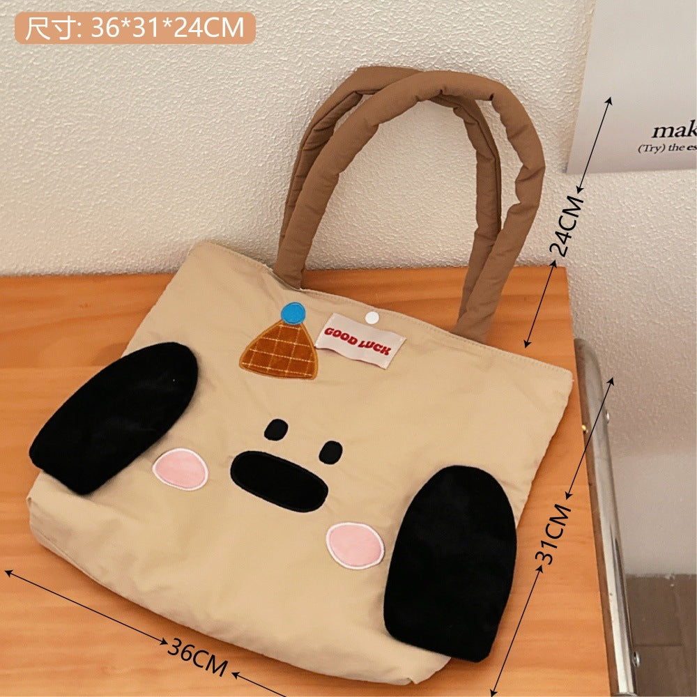 Cute Cartoon Canvas Bag Apple Kitten Canvas Bag Female Student Tuition Bag Handbag Double-Sided Cloth Bag
