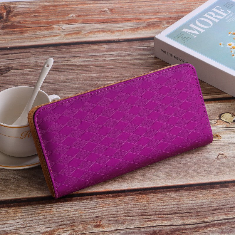 Elegant Diamond Pattern Women's Long Wallet with Multiple Card Slots and Zipper Closure for Daily Use