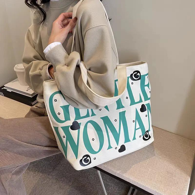 Gentle Woman Print Tote Bag for Women - Stylish Canvas Shoulder Bag with Large Capacity and Fashionable Design