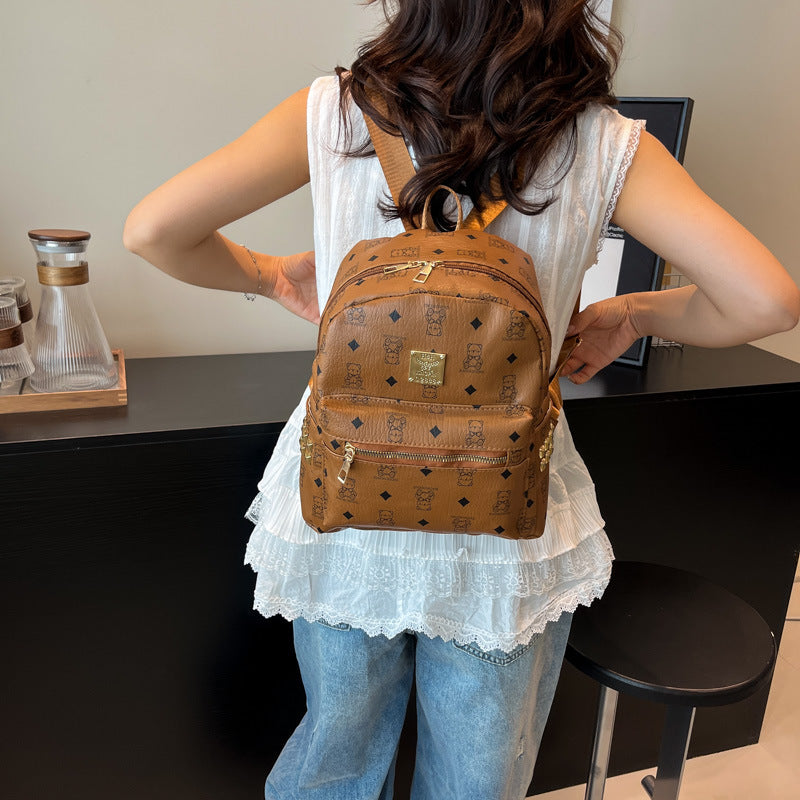 Cute Bear Pattern Women's Backpack New Fashion Trendy College Student Large Capacity Commuter Schoolbag