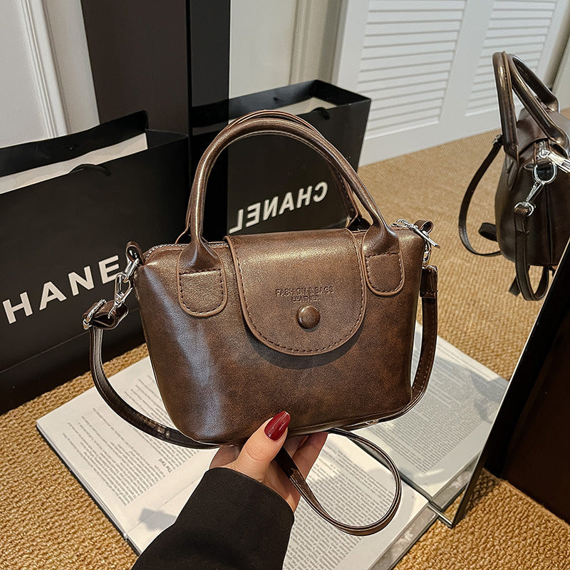 Chic Vintage PU Crossbody Bag for Women, Soft Bucket Style with Adjustable Strap and Zip Closure