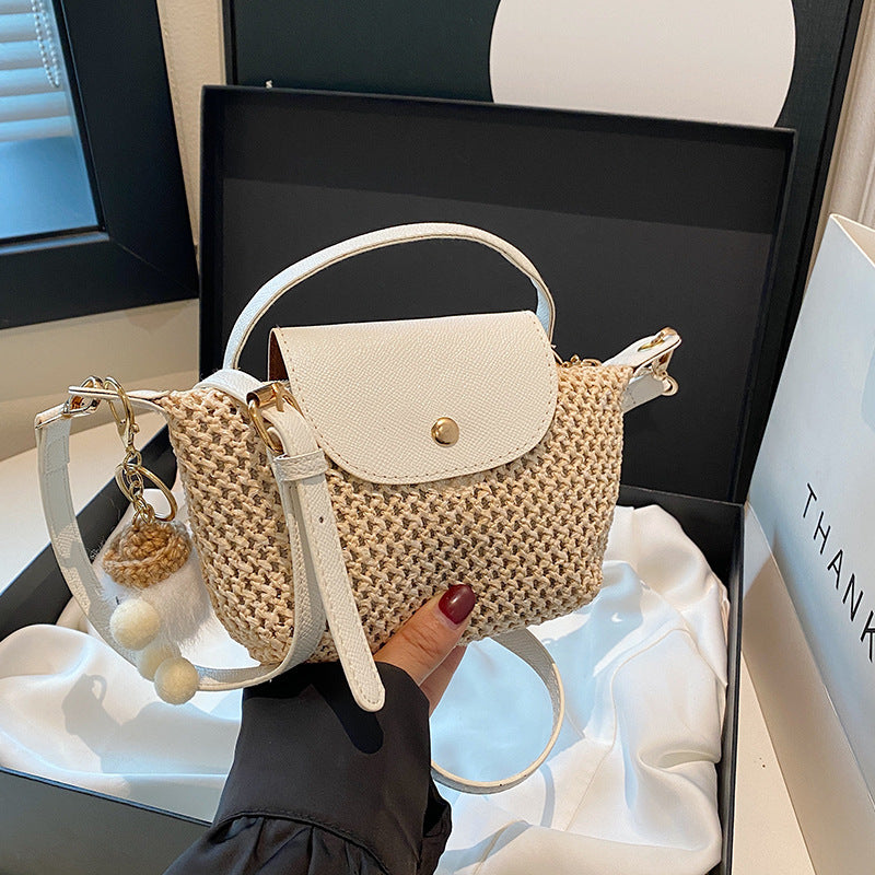 New One-Shoulder Knitted Straw Bag Niche Design Bag Exquisite Mini Dumpling Bag Cell Phone Packet Women's Bag