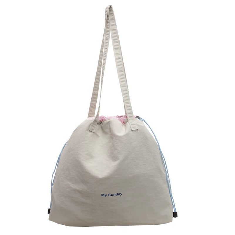 Casual Nylon Drawstring Shoulder Bag for Women, Large Capacity Tote with Stylish Design Perfect for Daily Use and Commuting