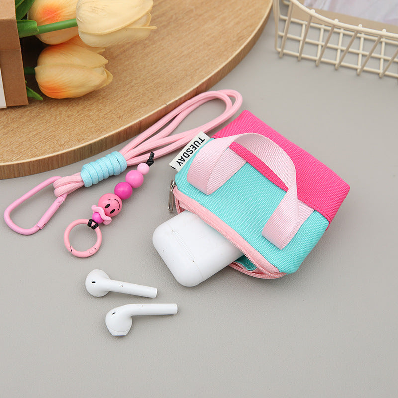 Dopamine Pink Mini Handbag Earphone Bag Storage Box USB Cable Protection Sleeve Organizing Folders Change Card Bag Fashion
