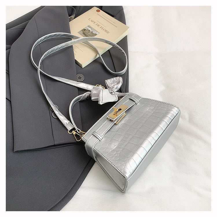 Western Style All-Matching Portable Kelly Bag Stone Pattern Lock Design Simple Shoulder Bag Silk Scarf Elegant Crossbody Bag