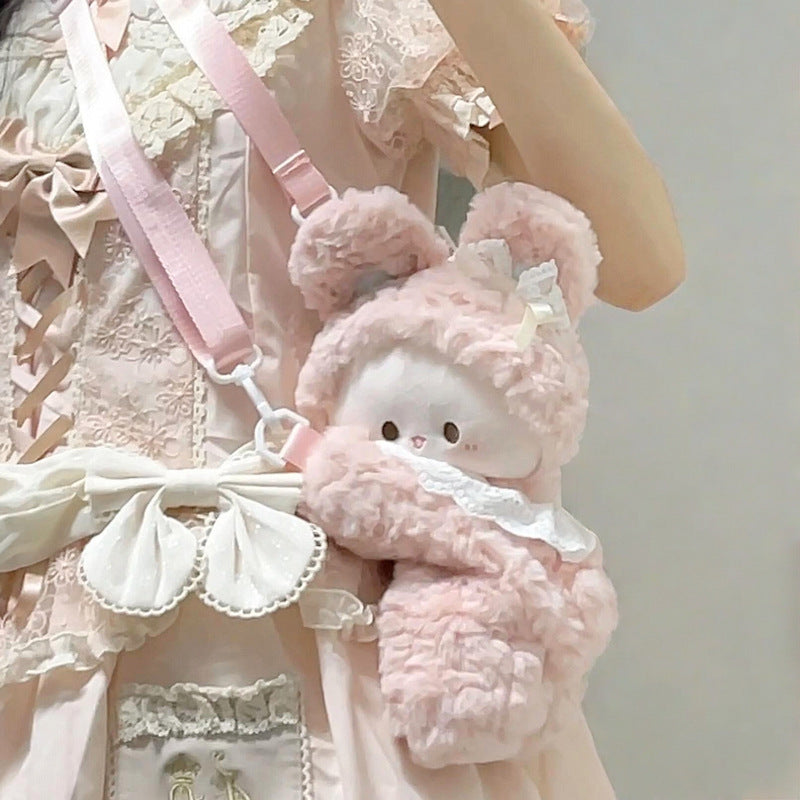 Cute Plush Rabbit Backpack for Girls, Soft Fluffy Anime Style Crossbody Bag with Adorable Cartoon Design, Perfect Daily Companion