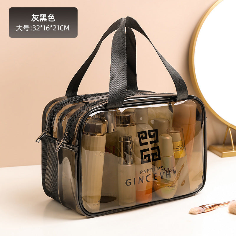 Transparent Waterproof Cosmetic Bag with Double Layer Design for Travel, Makeup and Toiletries Storage