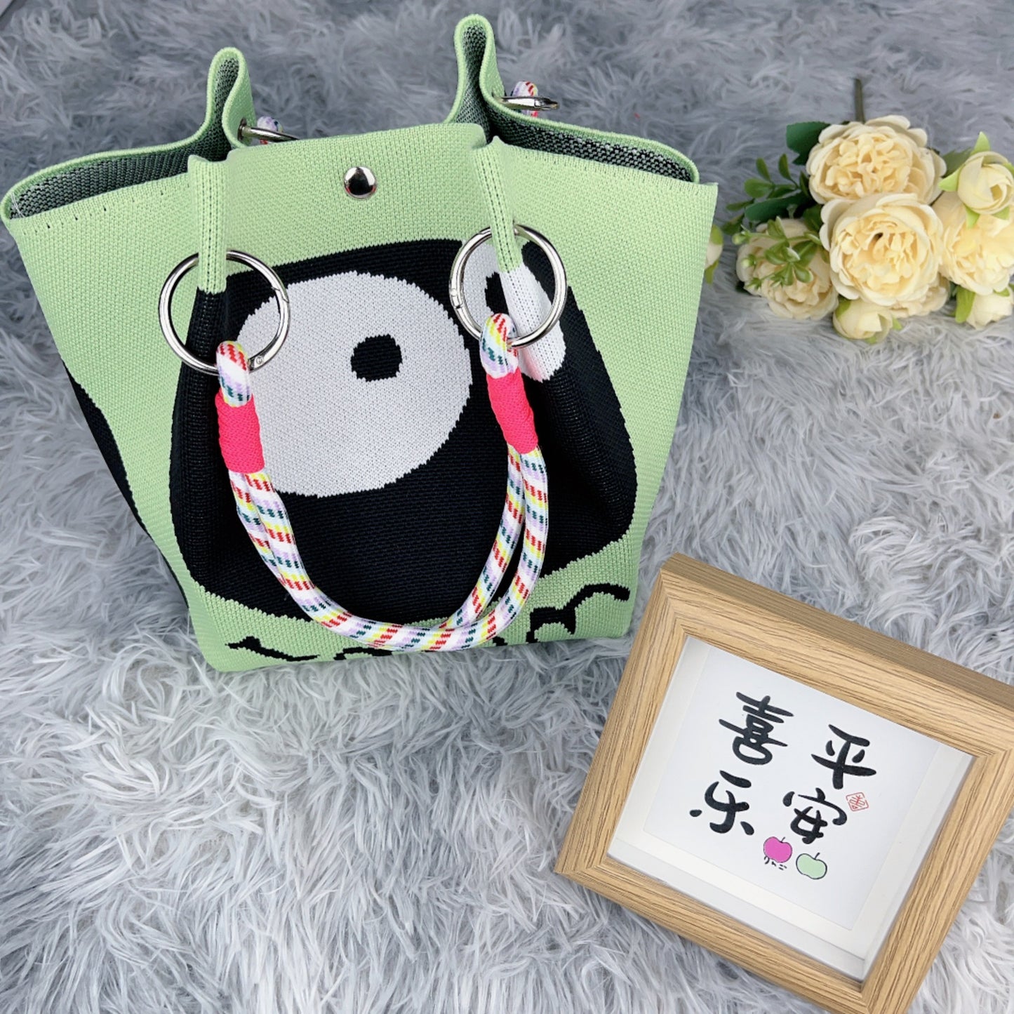 Women's Shoulder Bag New Hollow Canvas Handbag Color Rope Handle Large Capacity Daily Commuter Women's Bag