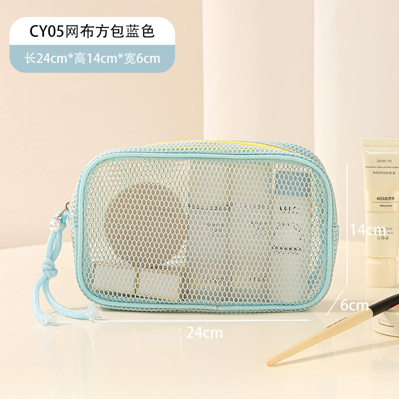 Large Capacity Mesh Tote Bag with Compartment Storage for Travel Toiletries and Cosmetics