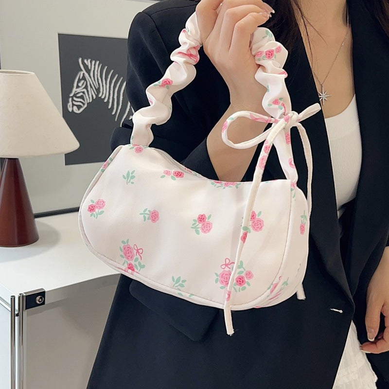 Shoulder Bag Female Gentle Sweet Drawstring New Good-looking All-Match Small Floral Canvas Diagonal Package