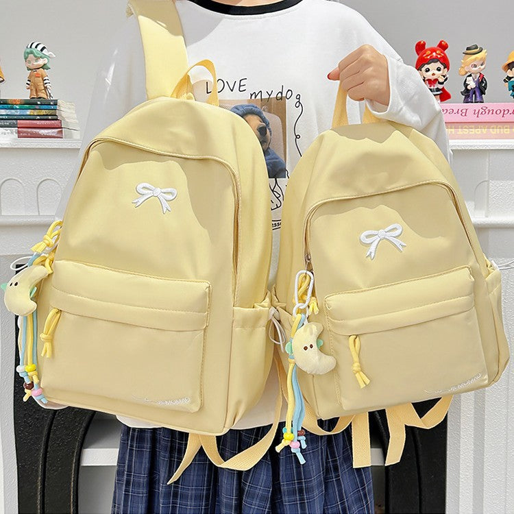 Japanese Style Ins Student Backpack for Girls, Simple Campus Fashion Dual Shoulder Bag with Bow Design and Comfortable Padding