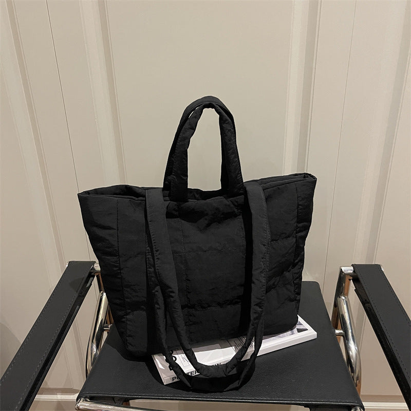 Simple Fashion Cotton-Padded Jacket Western Style Large Capacity Embroidery Thread New Korean Style Shoulder Underarm Portable Tote Bag