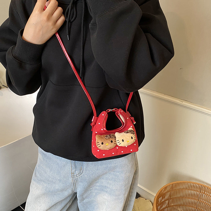 Children's New Cute Cat Hobos Printed Polka Dot Mini Crossbody Coin Purse