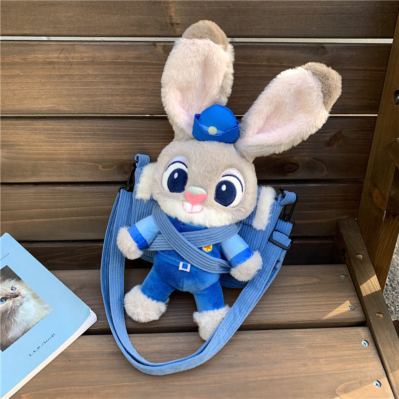 Cute Cartoon Bunny Plush Shoulder Bag with Soft Velvet Design and Magnetic Closure for Daily Use