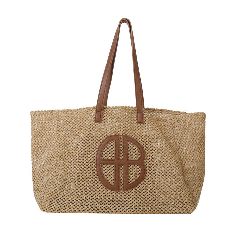 Woven Bag Women's New Partysu Contrast Color Straw Fashion Trendy One-Shoulder Handbag