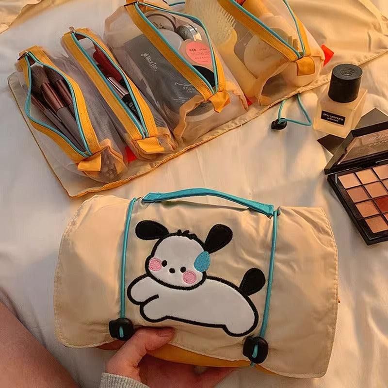 Cute Folding Ladies Cosmetic Bag Animal Pattern Large Capacity Travel Skincare Buggy Bag Multi-Layer Partition Portable Toiletry Bag