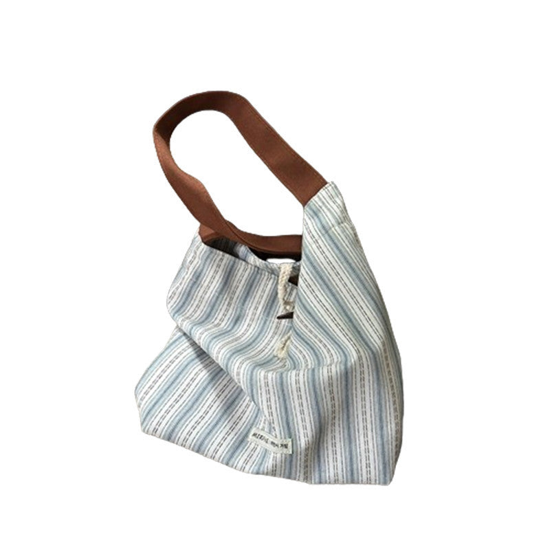 Striped Canvas Women's Tote Large Capacity Shoulder Bag Soft Texture Casual Versatile Daily Commuter Bag