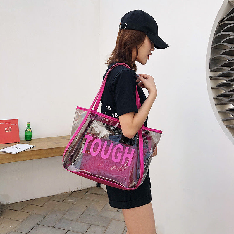 Summer One-Shoulder Large Bags Women's New Fashionable Korean Style All-Match Transparent Bag Mother and Child Bag Large Capacity Handbag