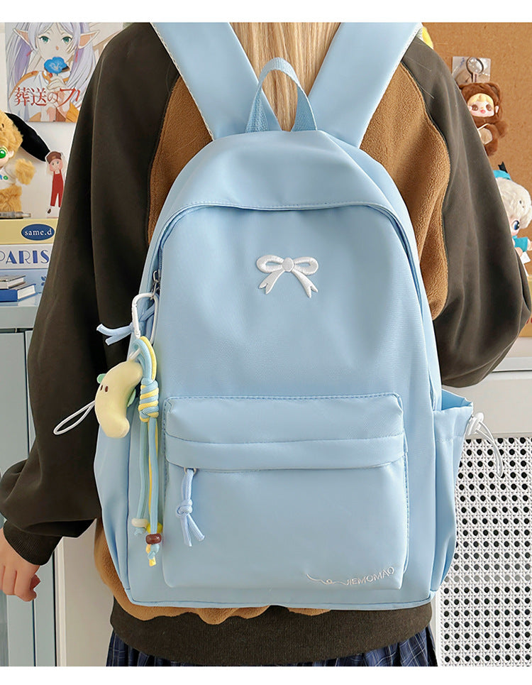 Japanese Style Ins Student Backpack for Girls, Simple Campus Fashion Dual Shoulder Bag with Bow Design and Comfortable Padding