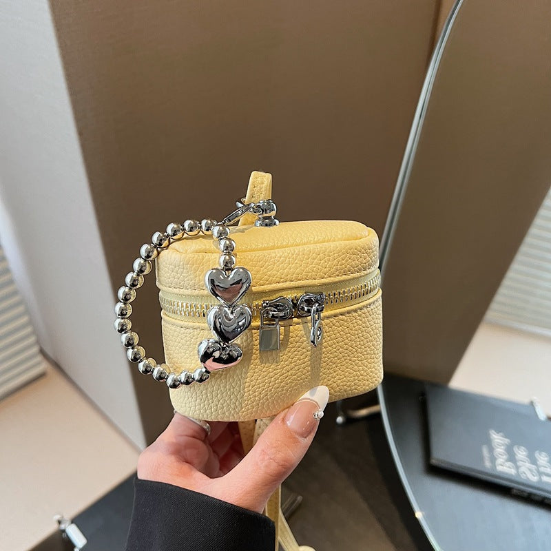 Chic Mini Box Bag with Heart Charm Chain for Women, Casual Urban Style Crossbody Handbag
