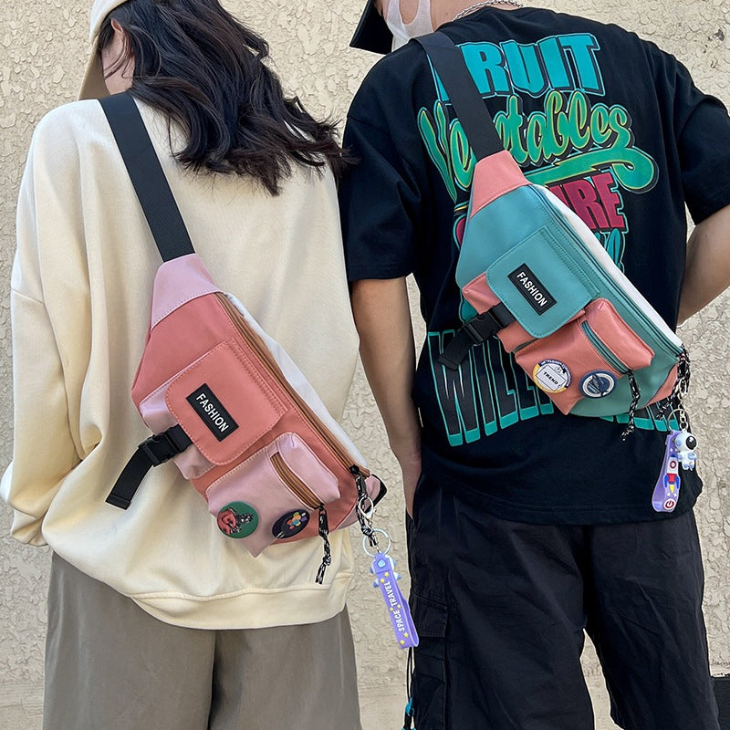 Fashion Waist Bag Women's Color Matching Sports Chest Bag New Backpack Men's Trendy Oxford Cloth Casual Cloth Bag Design Sense Cloth Bag
