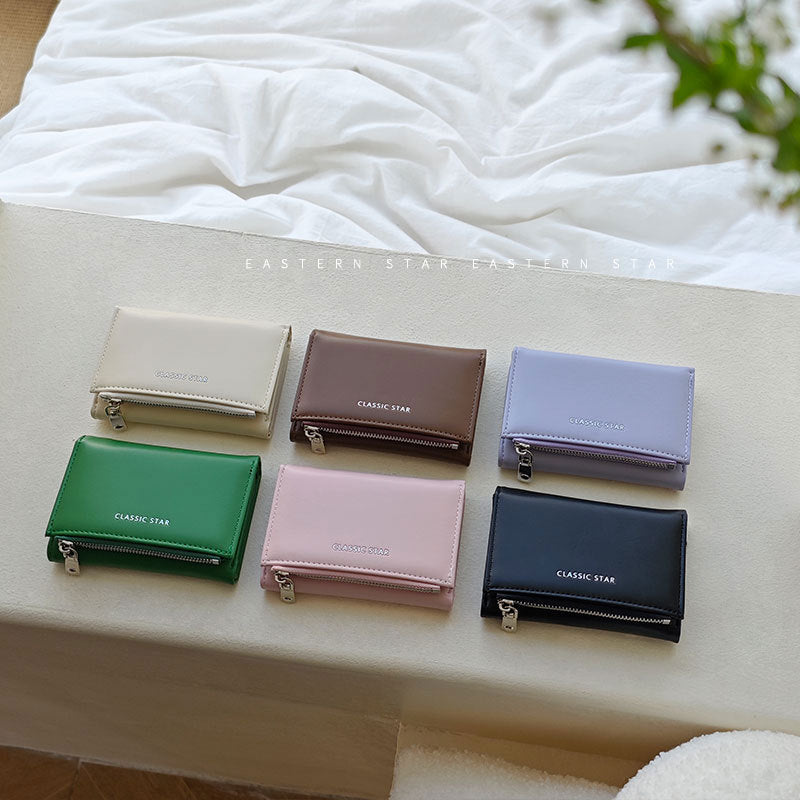 Fashionable Minimalist Zipper Trifold Wallet for Women with Large Capacity and Card Slots, Waterproof and Antibacterial PU Leather Design