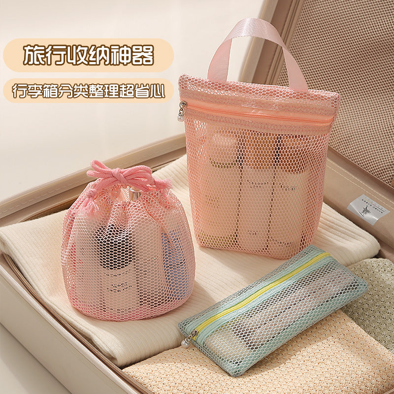 Large Capacity Mesh Tote Bag with Compartment Storage for Travel Toiletries and Cosmetics