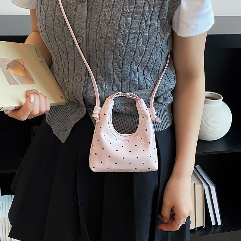 New Fashion Mini Bucket Bag Polka Dot Design Magnetic Snap Open and Close One Shoulder Crossbody Hand-Carrying Dual-Use Urban Simple Style Daily Matching