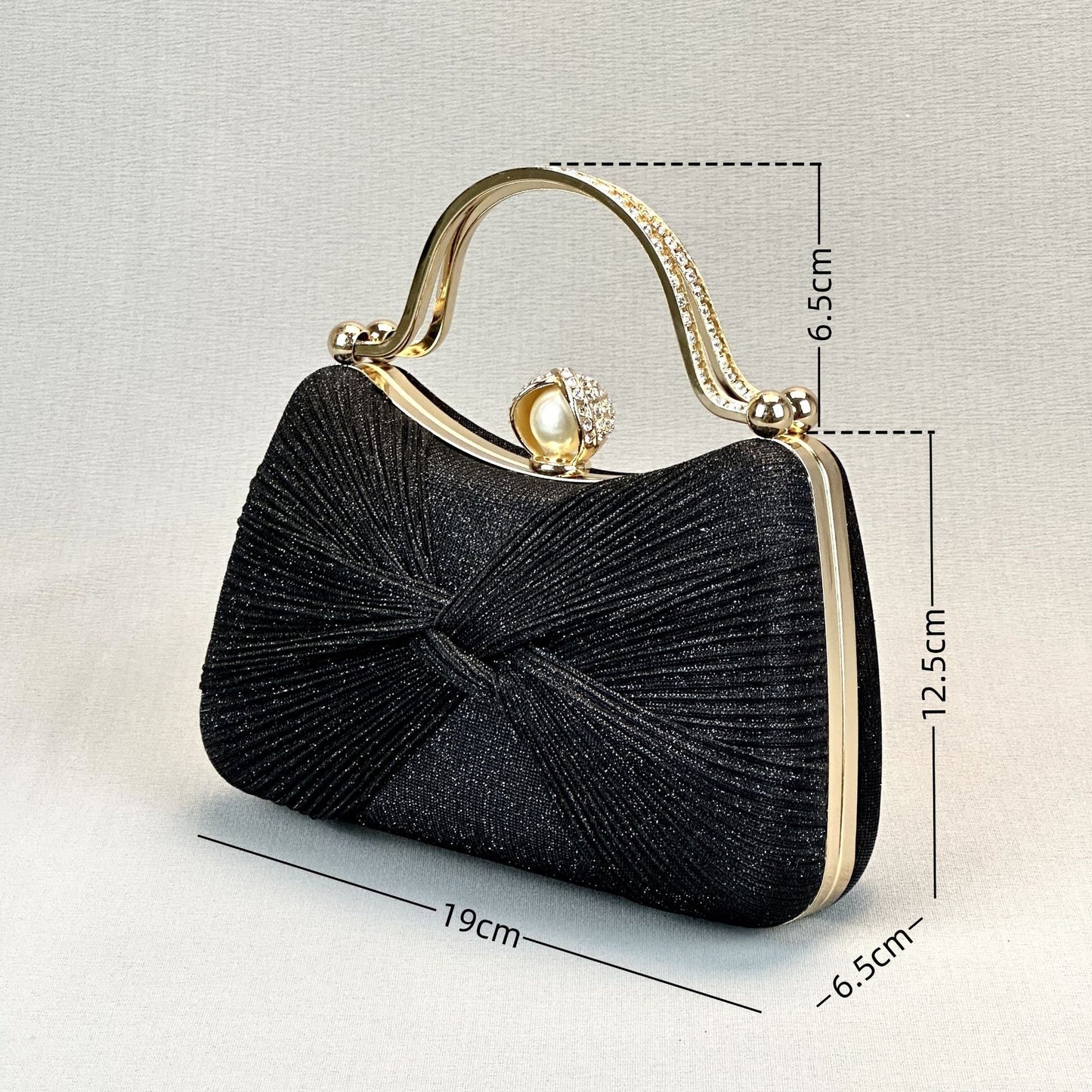 Elegant Pleated Evening Clutch with Pearl Accent for Formal Events and Party Outfits