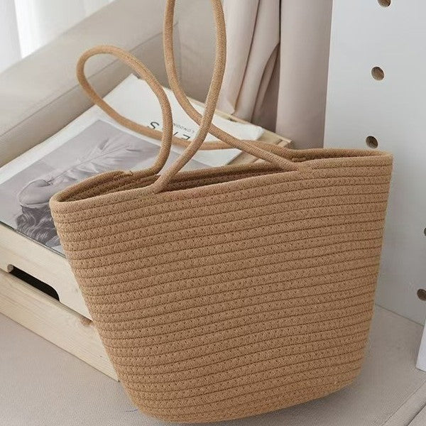 Summer Straw Tote Women's Lace Bow Knot Large Capacity Seaside Holiday Travel Shoulder Bag