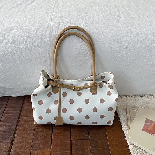 Chic Polka Dot Tote Bag for Women 2026 New Fashion Casual Shoulder Bag with Magnetic Closure and Soft PU Material