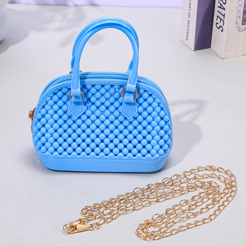 Cute Kids Beaded Handbag with Chain Strap for Girls, Fashionable Mini Shell Bag for Daily Use