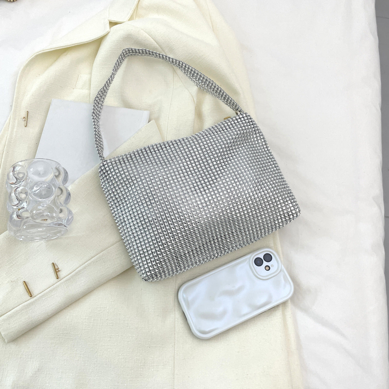 Chic Korean-Style Crossbody Bag with Rhinestone Detailing and Chain Strap for Everyday Fashion