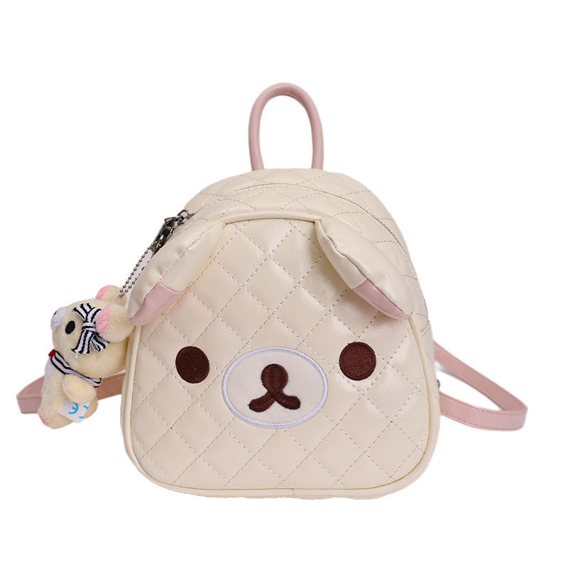 Cute Cartoon Bear Backpack with Quilted Design and Detachable Plush Charm for Daily Use