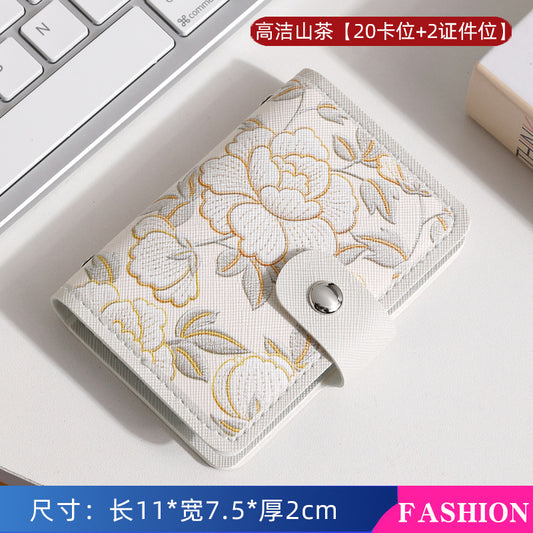Floral Art Card Holder for Women - Vintage Style Multi-Card Wallet with Waterproof Design and Elegant Embroidery