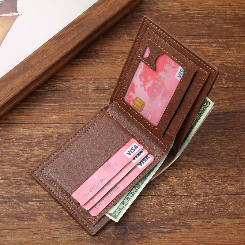 Men's Fashionable Slim Wallet with Geometric Design and Multi-Card Slots, Lightweight and Durable PU Leather