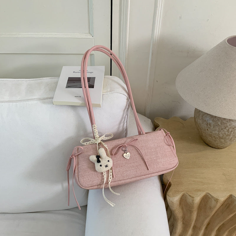 Cute Korean Style Crossbody Bag with Bow Detail for Women, Soft PU Material, Minimalist and Sweet Design Perfect for Daily Use