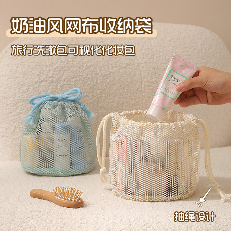 Large Capacity Mesh Tote Bag with Compartment Storage for Travel Toiletries and Cosmetics